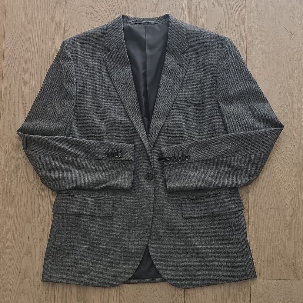 H&M 44R Mens Gray Solid Skinny Fit Suit Jacket Blazer 1-Button Notch